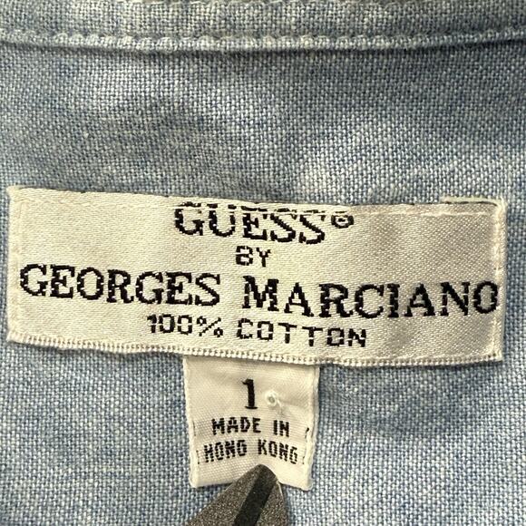 VTG Guess by Georges Marciano Chambray Denim Shirt Corduroy Collar Embroidered - Picture 3 of 8